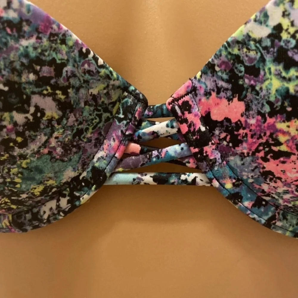 Victoria's Secret Multicolor Paint Splatter Bikini with Pink Bottom